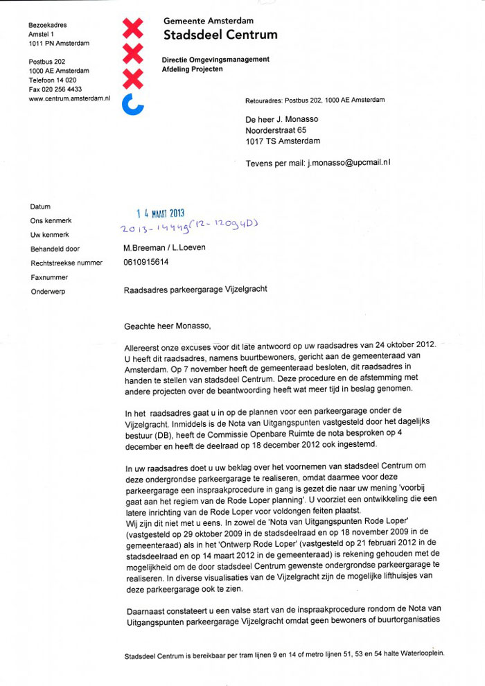 Post image for Raadsadres Rode loper/parkeergarage: antwoord van de Gemeente